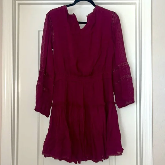 MISA Los Angeles Alin Mini Dress Size M Burgundy Swiss Dot Long Sleeves. - Picture 8 of 16